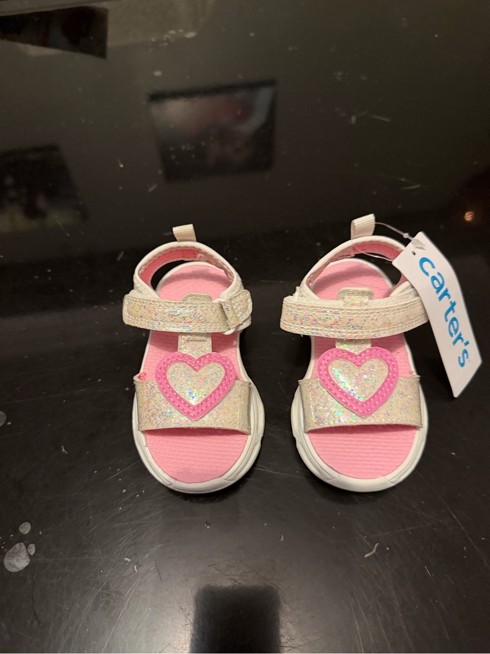 Carter's Pink Glitter Heart Strap Sandals light up. Brand new with tags
